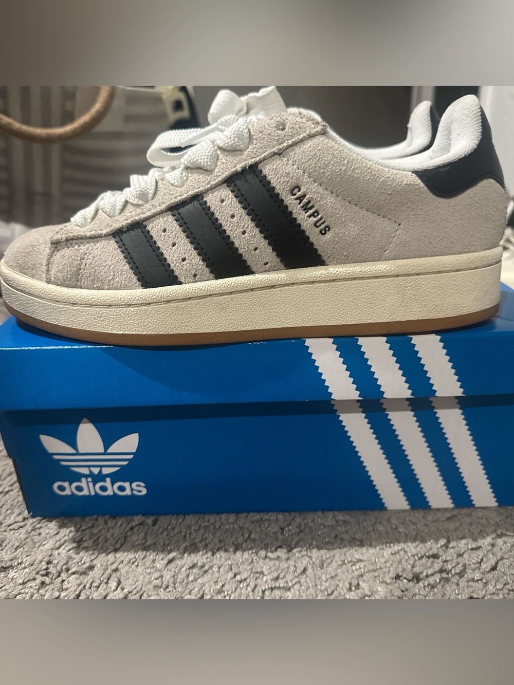 adidas Campus Sneakers in Off-White Suede with Black Stripes